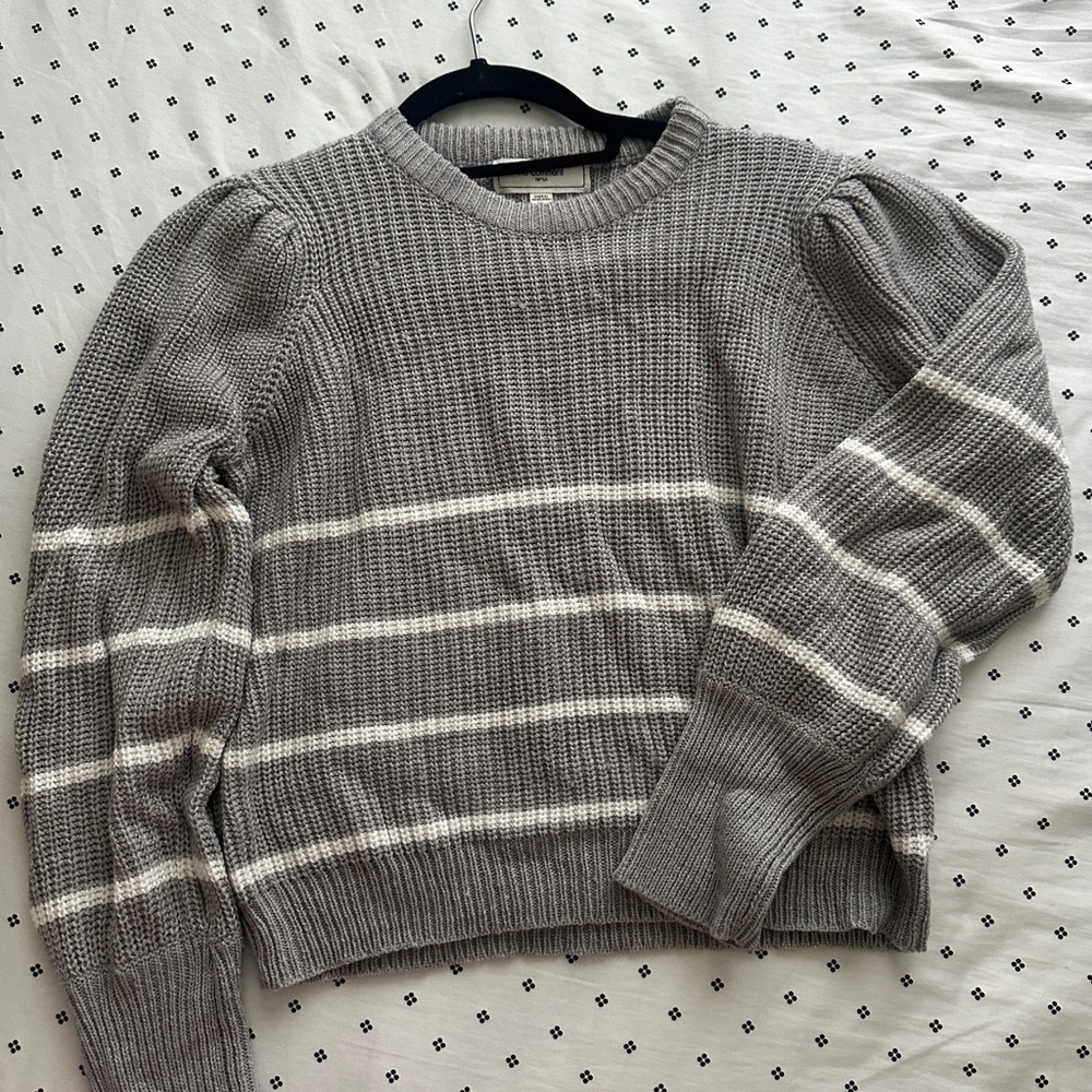Elegant Gray Striped Women's Sweater